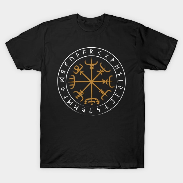 Vegvisir Futhark Vikings Tee Compass Rune Protection T-Shirt by BlackRavenOath